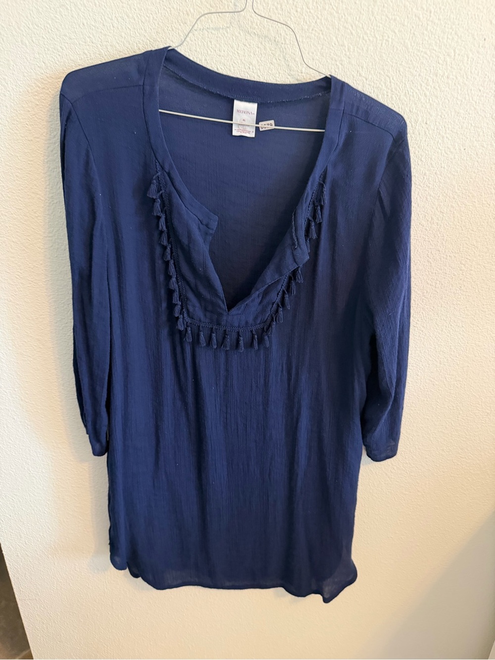 Merona Navy V-Neck Tassel Tunic Top